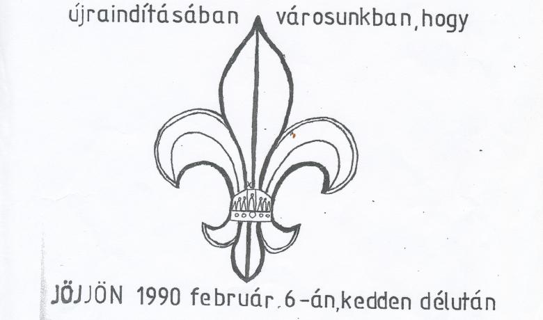 1990 február Cserkésztoborzó plakát Komáromban az SZMCS megalakulása előtt